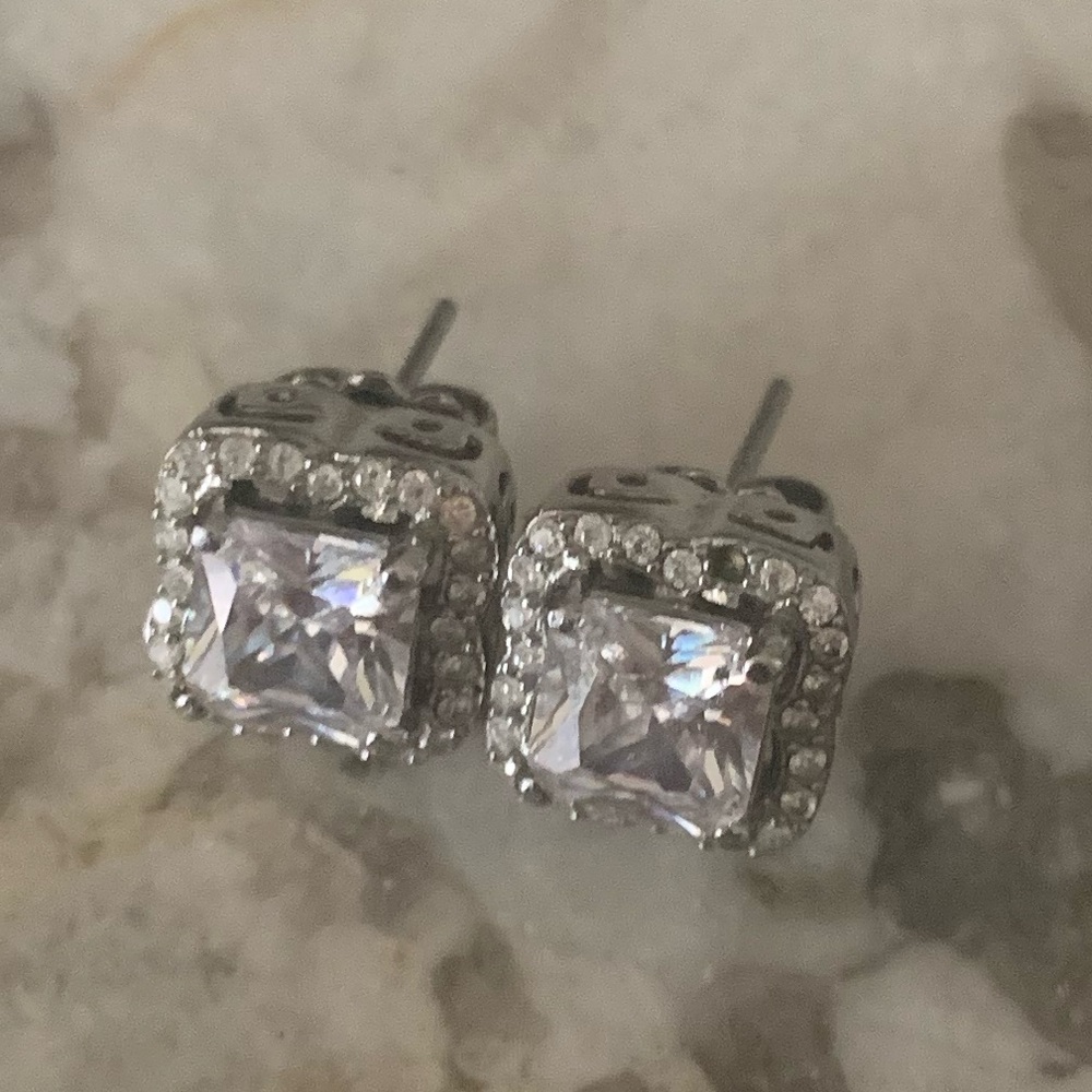 Vintage Halo Cz. Earrings Studs, Stainless Steel